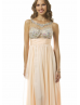 V Back Sheer Tulle Beaded Chiffon Long Prom Dress